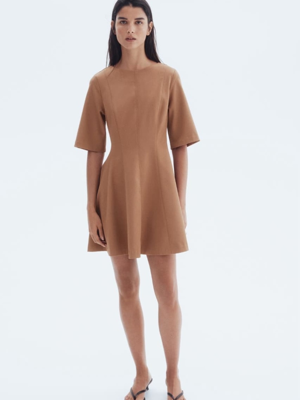 H&M Camel Short-Sleeve A-Line Dress